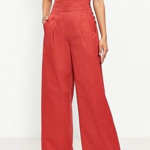 Loft NWT Burnt Orange side button wide leg work trousers pants